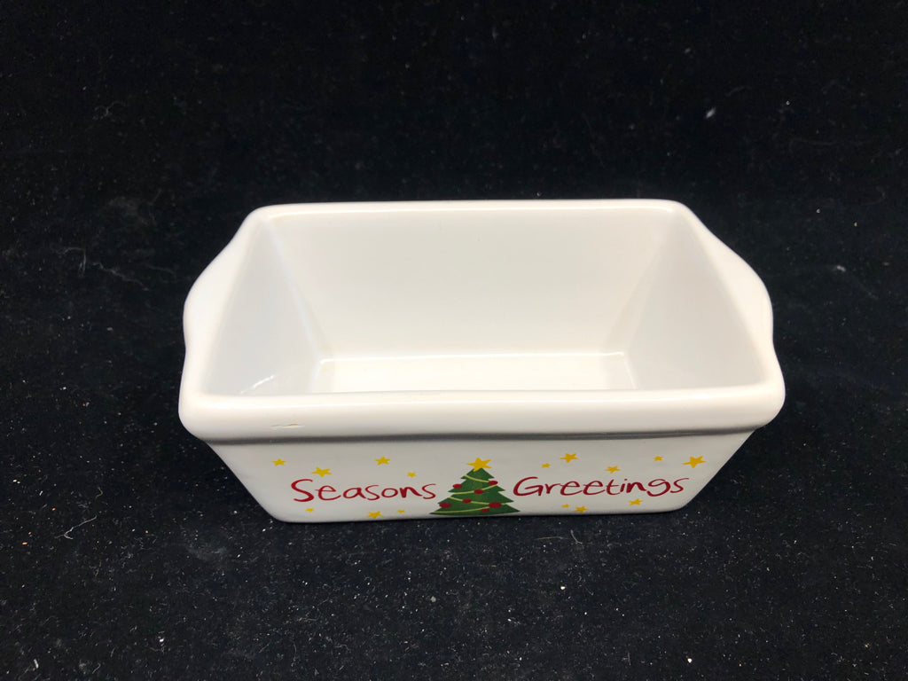 SMALL WHITE SEASONS GREETINGS LOAF PAN.