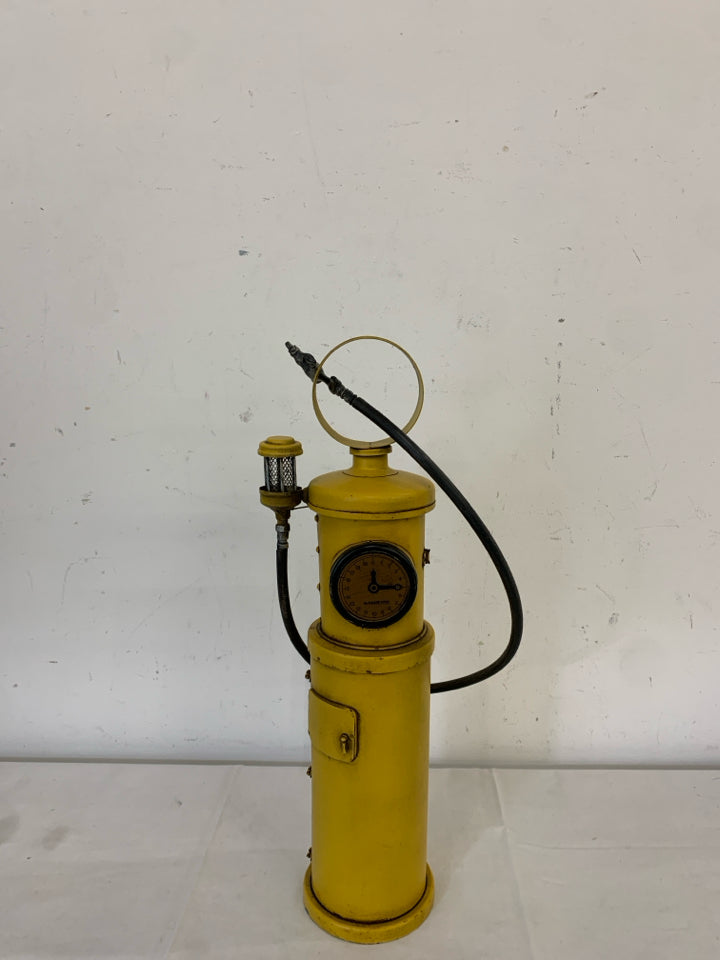 YELLOW DECORATIVE GAS PUMP.