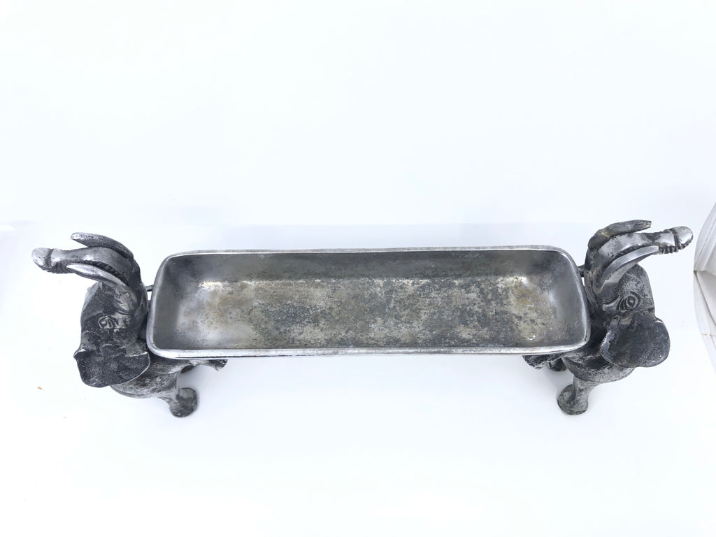 GALVANIZED ELEPHANTS HOLDING TRAY.