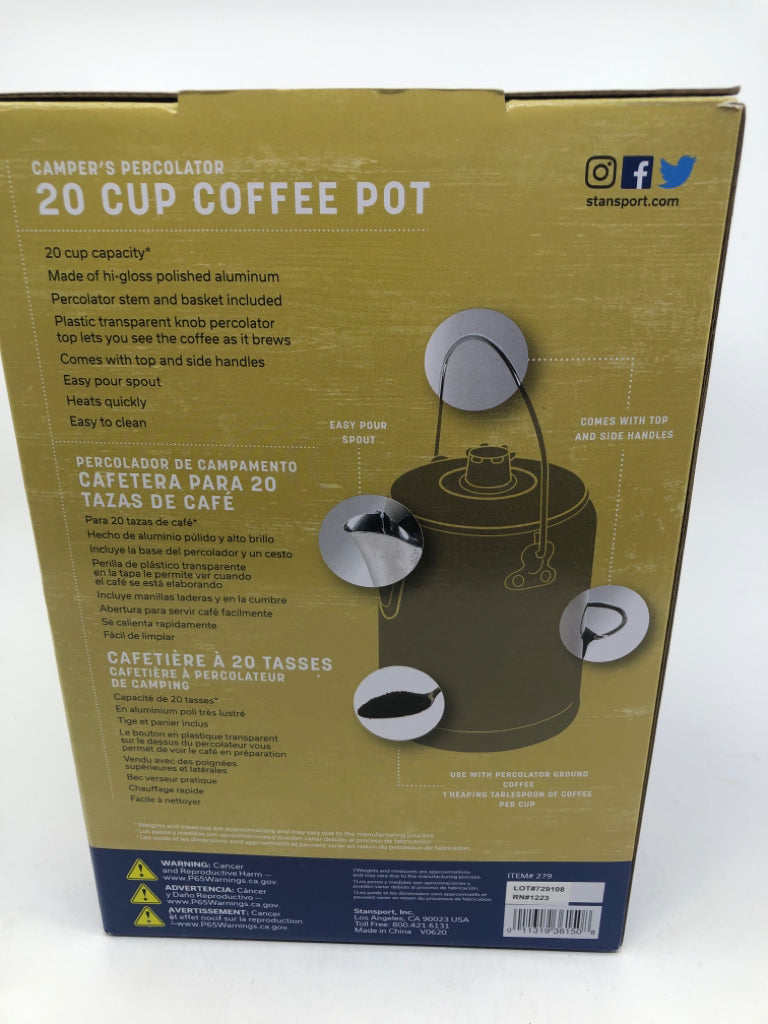 NIB CAMPER 20 CUP PERCOLATOR SET.