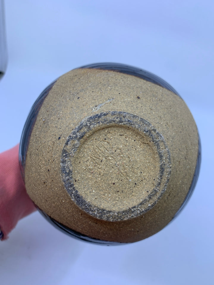 MATTE TAN PITCHER W/ LARGE DARK BROWN SPOTS/INSIDE.