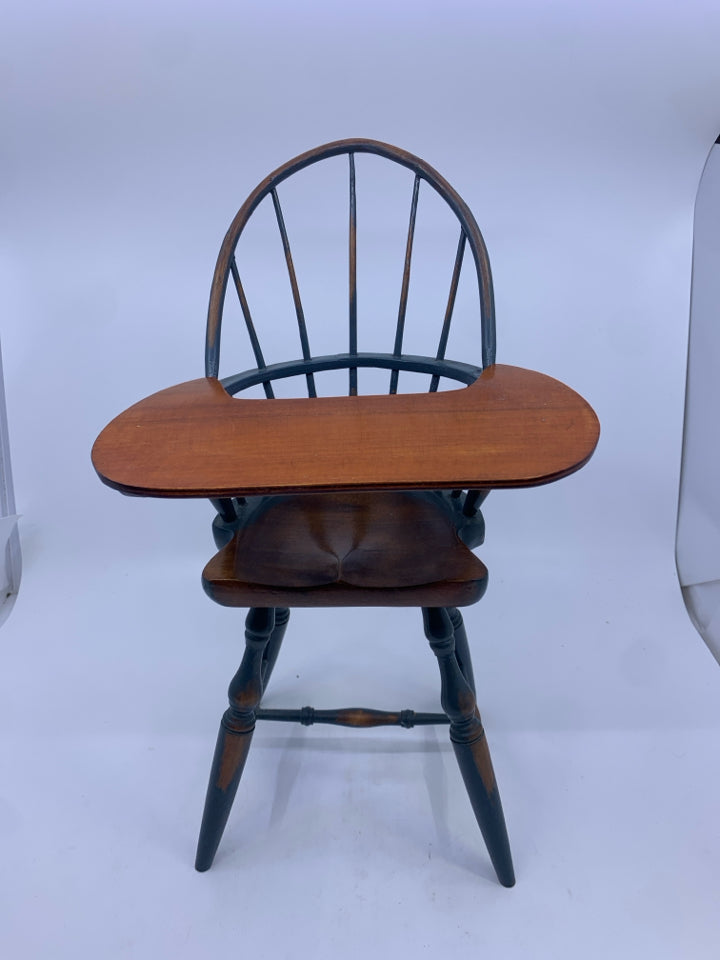 PRIMITIVE FAUX WOOD DOLL HEIGHT CHAIR BLUE DISTRESSED.