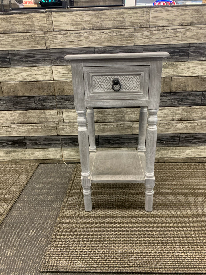 GREY SIDE TABLE W/DRAWER.