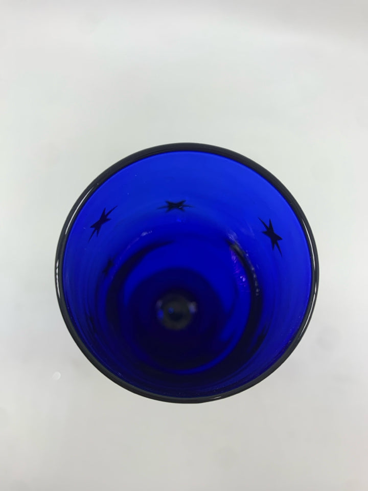 4 STAR-DETAILED COBALT BLUE CHAMPAGNE FLUTES.