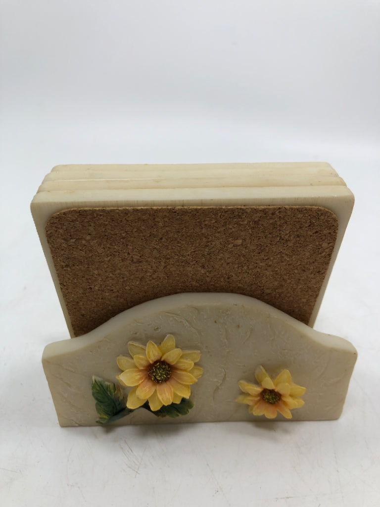 4PC SUNFLOWER COASTER W/HOLDER.