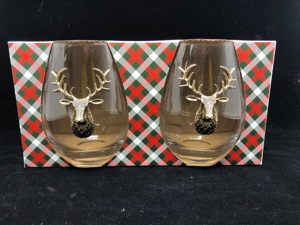 NIB NORTH POLE SOUTH STEMLESS WINE GLASSES.