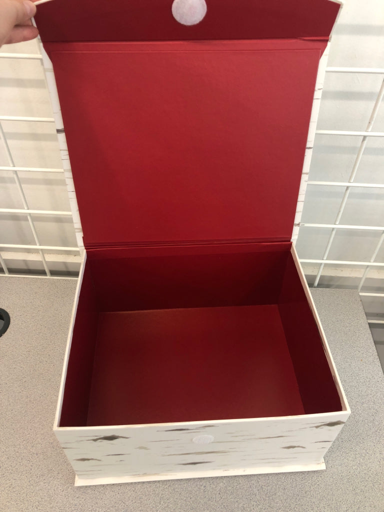 BIRCH PRINT CARDBOARD STORAGE BOX W/RED BOW.