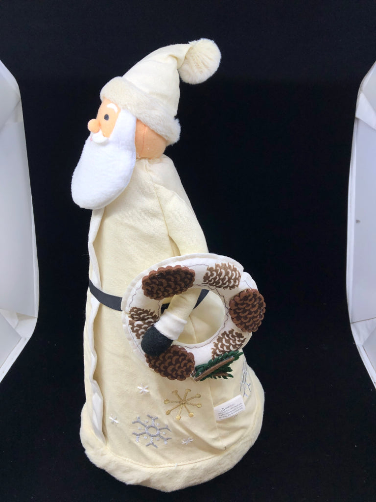 LARGE CREAM COLORED SANTA W SNOWFLAKE DECOR.