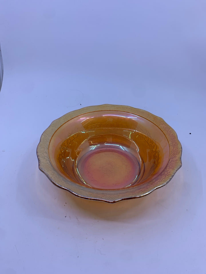 VTG CARNIVAL GLASS ETCHED BOWL.