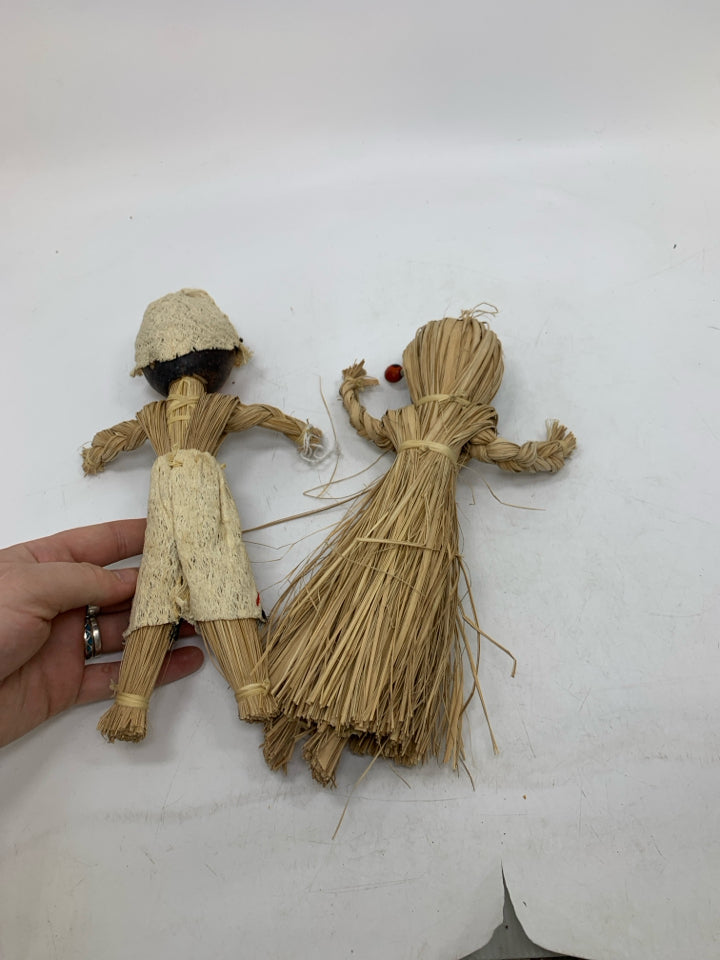 2 FOLK ART STRAW MAN/WOMAN.