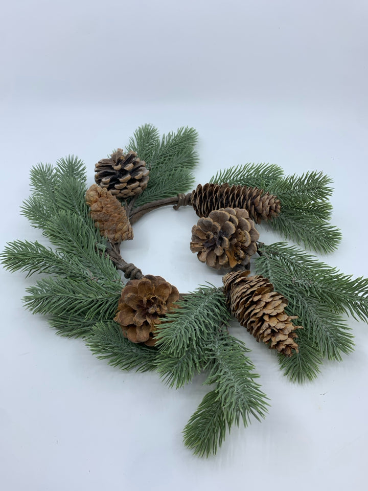 PINE W PINE CONES CANDLE RING.