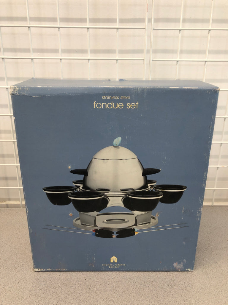 NIB MICHAEL GRAVES STAINLESS STEEL FONDUE SET.