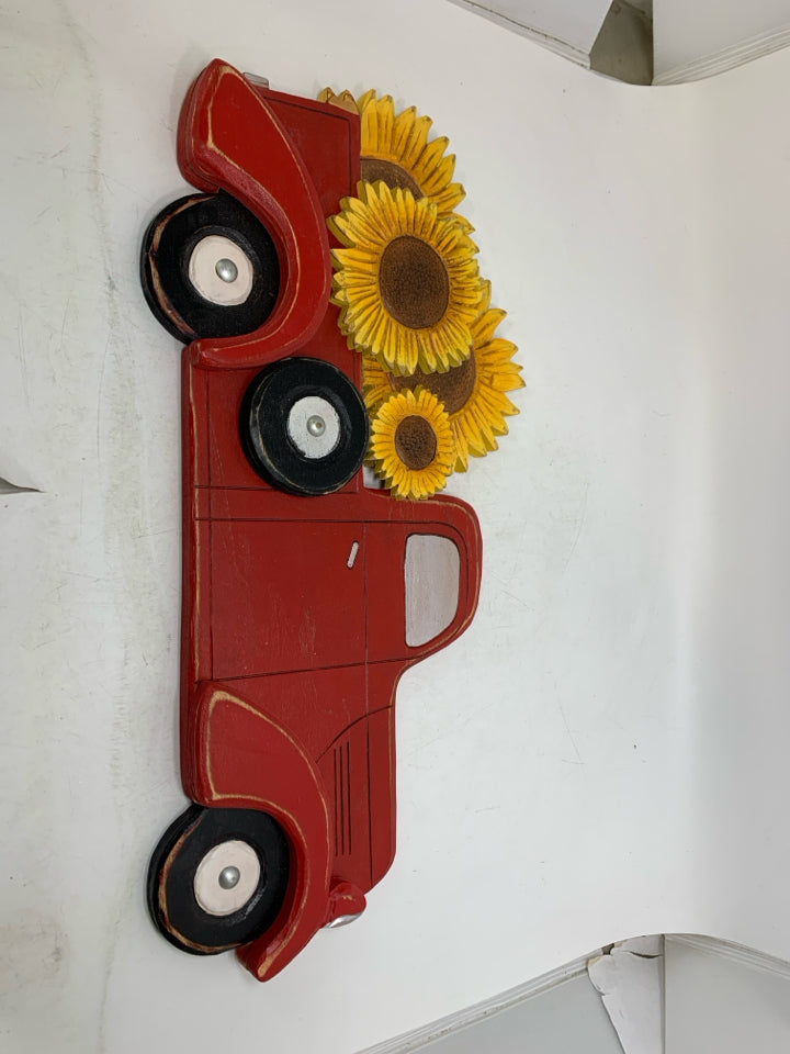 PRIMITIVES BY KATHY RED TRUCK W/ SUNFLOWERS WALL HANGING.