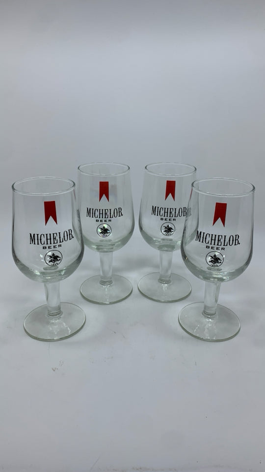 5 MICHELOB BEER FOOTED GLASSES.