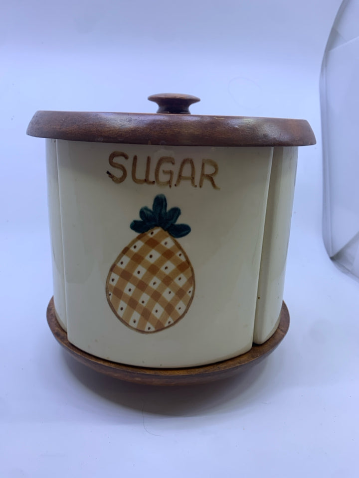 VTG WOOD CANISTERS W PAINTED FRUIT.