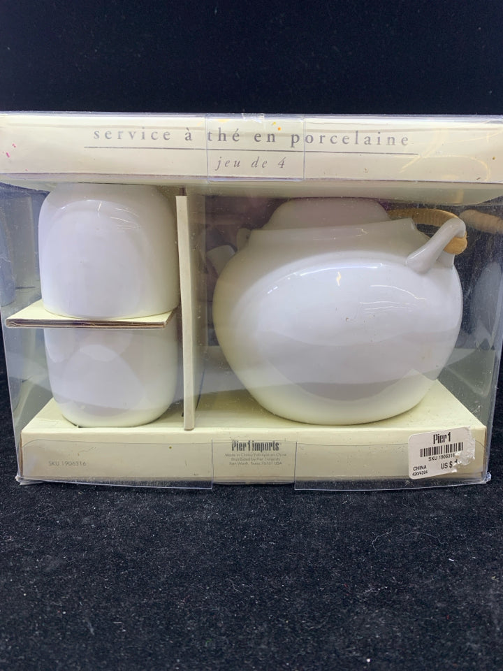 NIB WHITE 5 PC TEA SET PIER ONE.