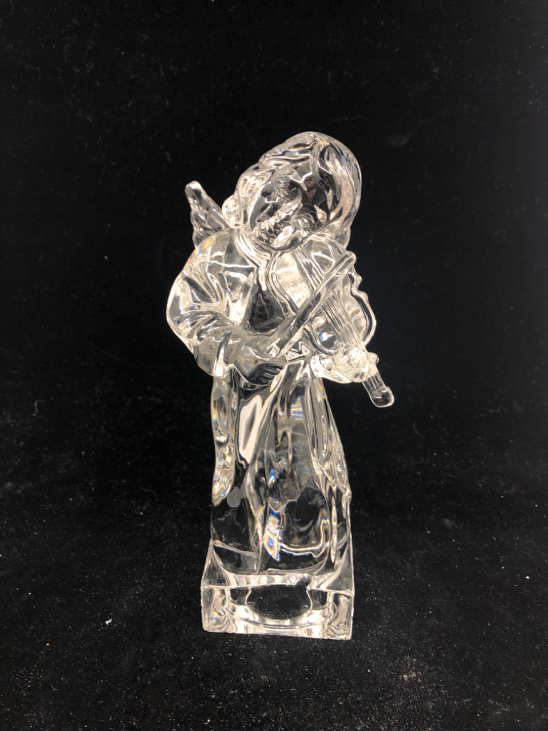 HEAVY GLASS ANGEL WITH VIOLIN .