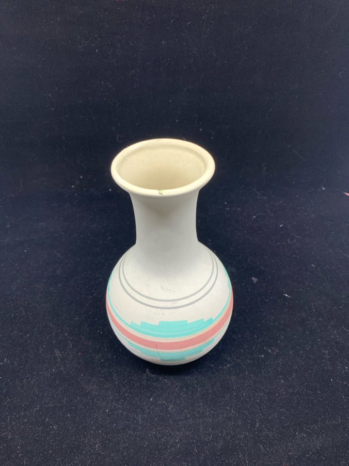 TEAL AZTEC POTTERY VASE.