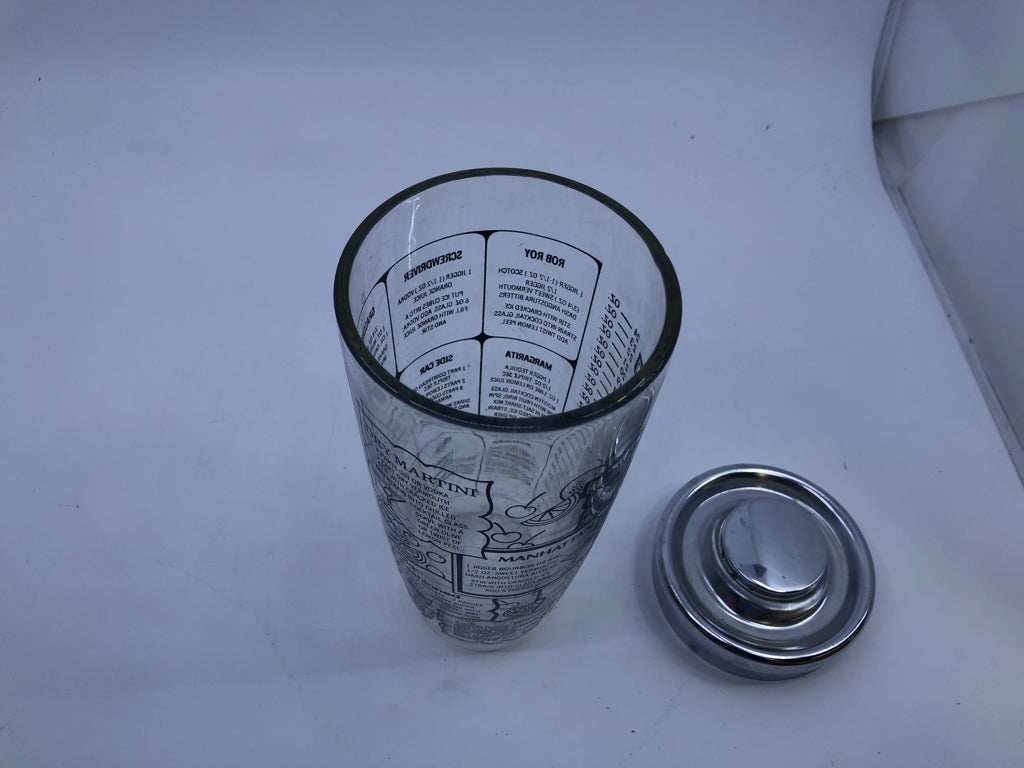 VTG GLASS COCKTAIL SHAKER W RECIPES.
