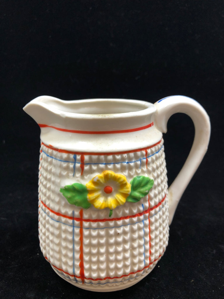 SMALL HOBNAIL PITCHER W/FLOWER ETCHING.