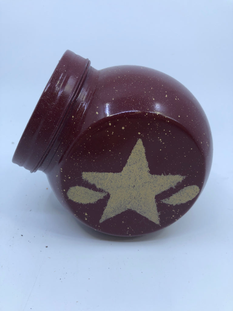 SMALL RED PRIMITIVE JAR W TAN STAR.