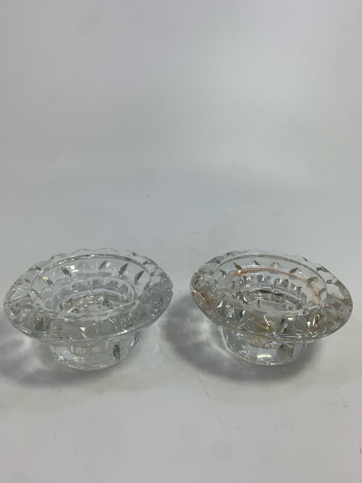 2 CUT GLASS TAPERED CANDLE STICK HOLDERS.