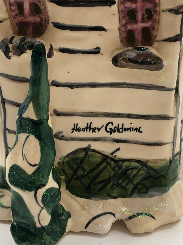 2PC TALL CERAMIC CHURCH CANDLE COVER W/TRIVET.
