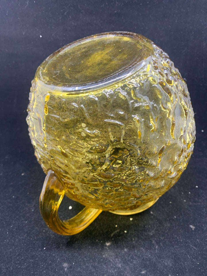 VTG AMBER GLASS TEXTURED PITCHER ICE LIP.