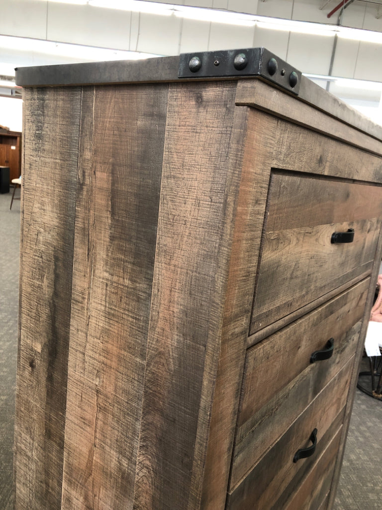 RUSTIC 5-DRAWER DRESSER W/METAL ACCENTS ASHLEY FURNITURE.