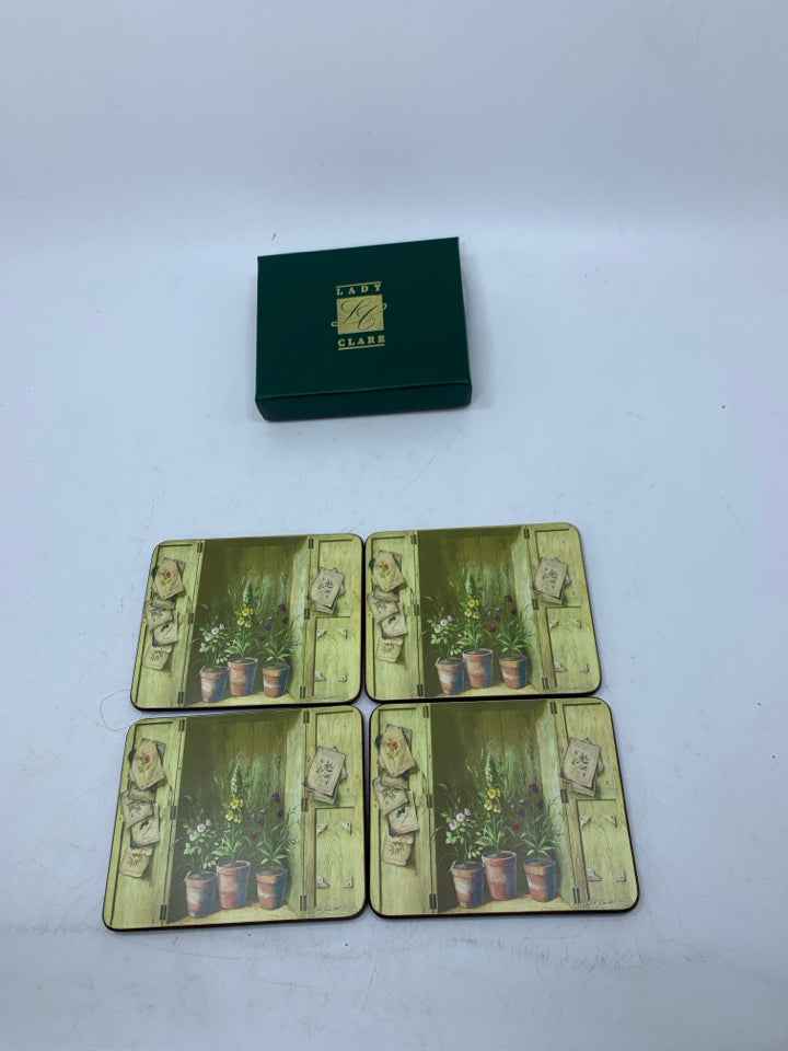 4 COUNTRY FLOWERS COASTERS IN BOX