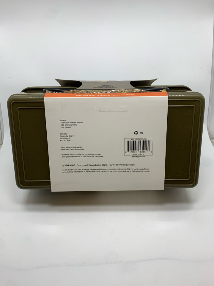 NIP REALTREE CAMO TACKLE BOX W/WIRELESS SPEAKER.