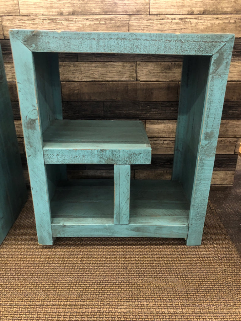 SM BLUE DISTRESSED BOOKSHELF.