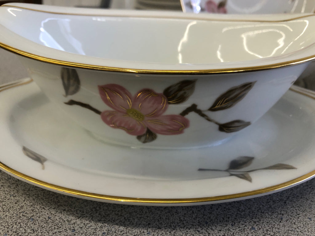 66 PC SVC 10 PINK FLORAL W/ GOLD RIM NORITAKE .