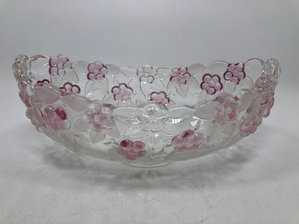 FROSTED PINK FLOWER GLASS BOWL.