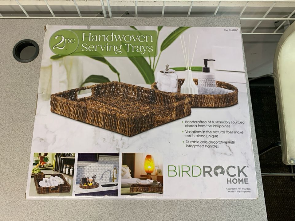 NIB 2PC HAND-WOVEN SERVING TRAY.