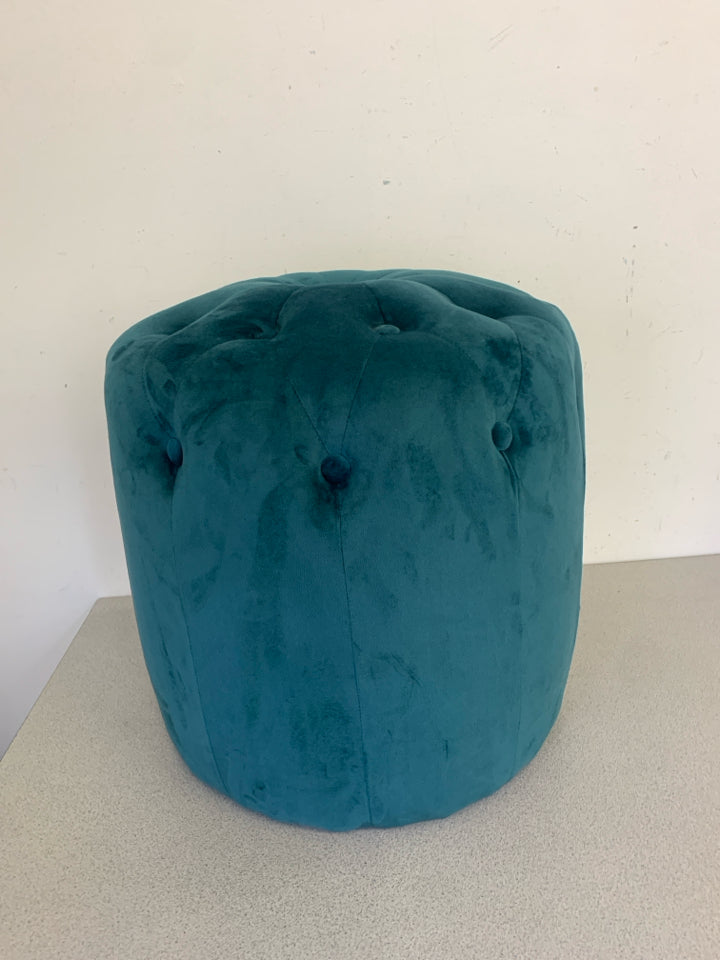 DARK TEAL FABRIC BUTTON DESIGN OTTOMAN.