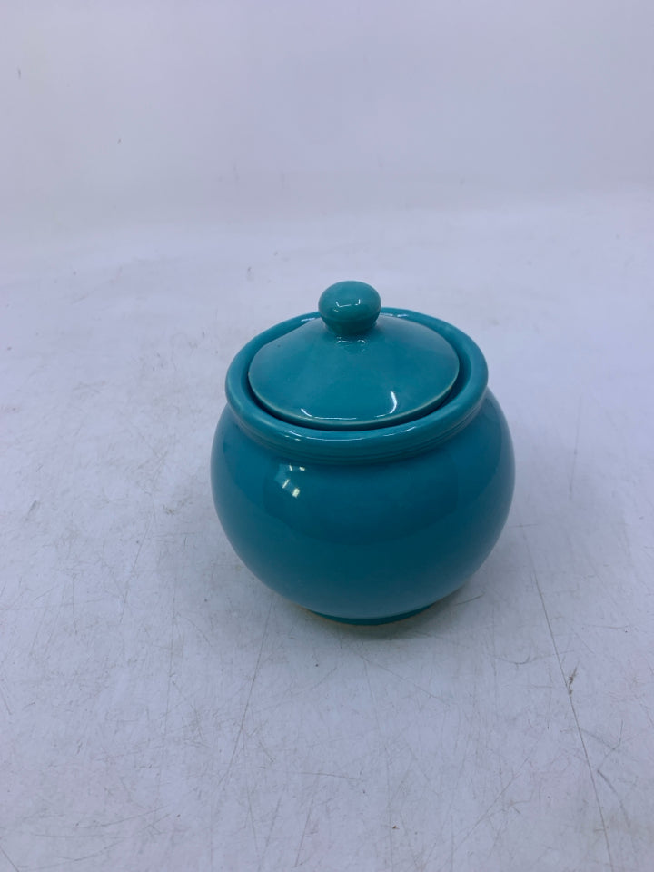 AQUA CERAMIC SUGAR BOWL.
