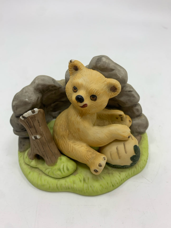 2PC WOODLAND SURPRISES BEAR FRANKLIN PORCELAIN FIGURINE.