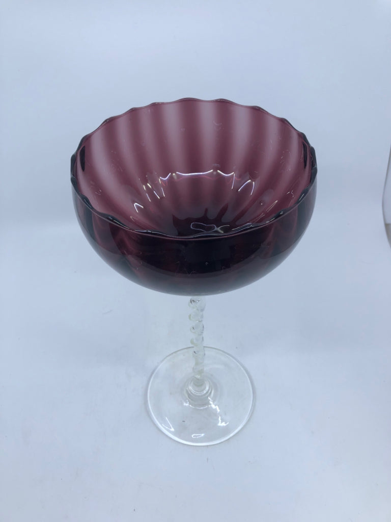 DARK PURPLE TALL SWIRLED BASE CANDY DISH W LIGHT WAVE.