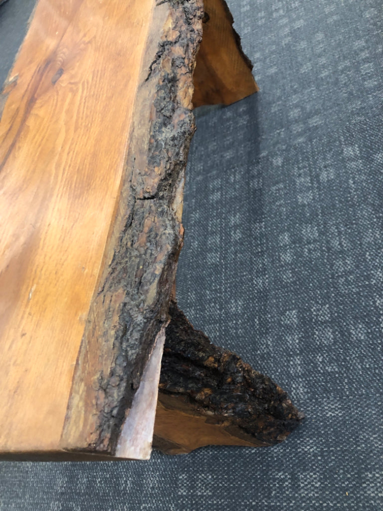 HANDCRAFTED SOLID OAK TREE LIVE EDGE BENCH.