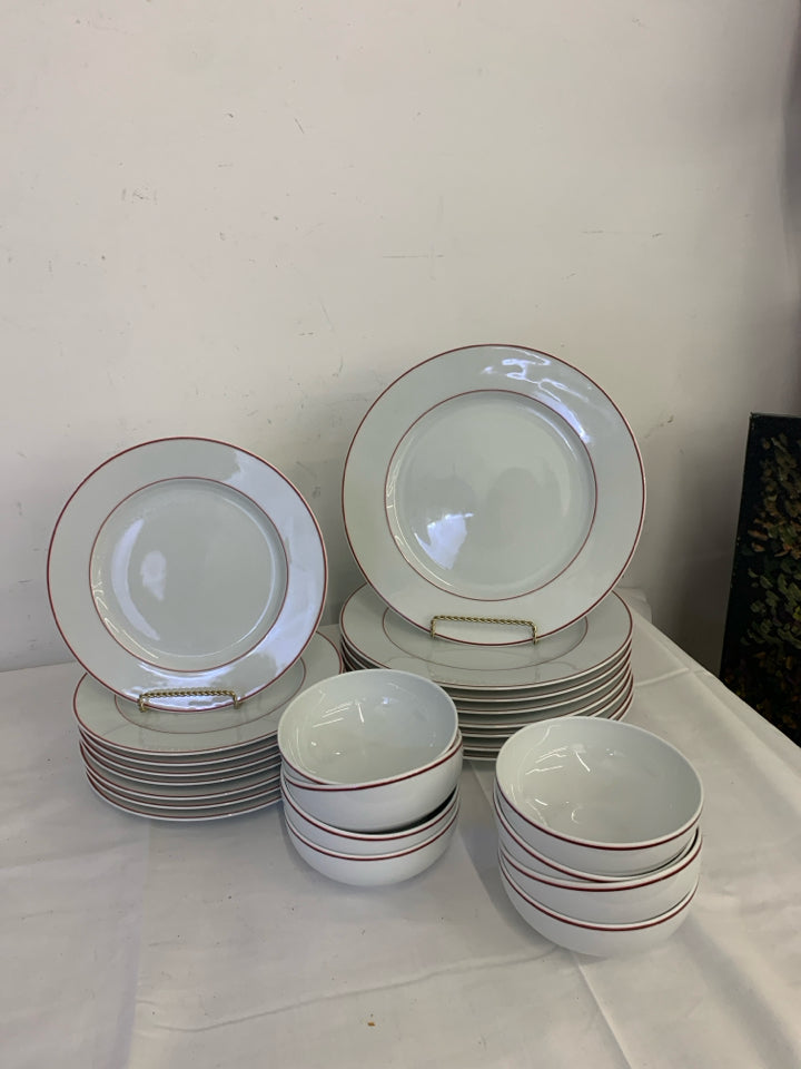 24 PC SET SERV FOR 8 RED RIMMED DISH SET.