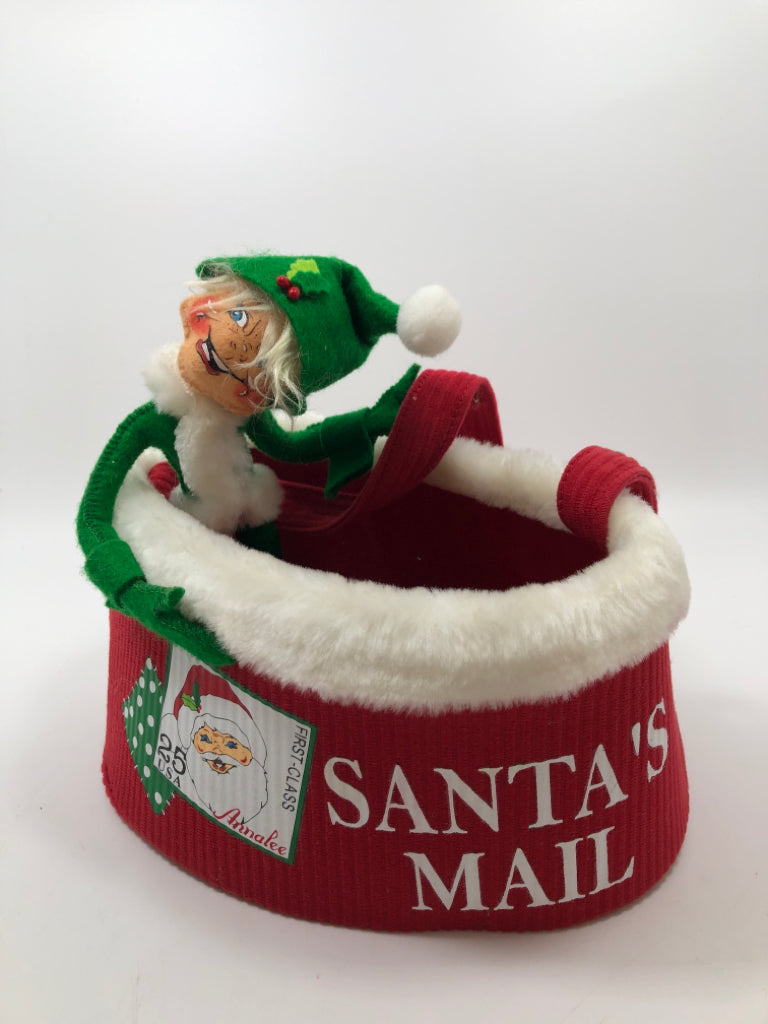 ANNALEE SANTA'S MAIL BASKET W/ ELF.