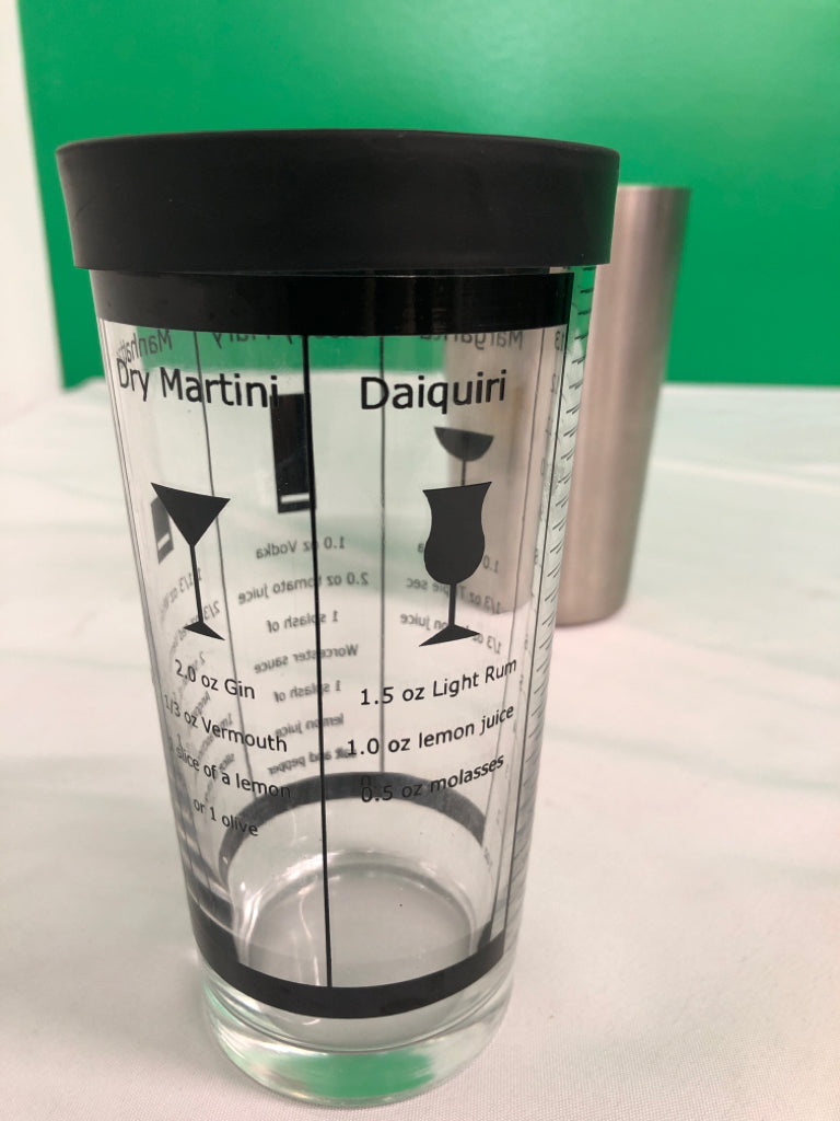 2 PC GLASS/METAL COCKTAIL SHAKER.