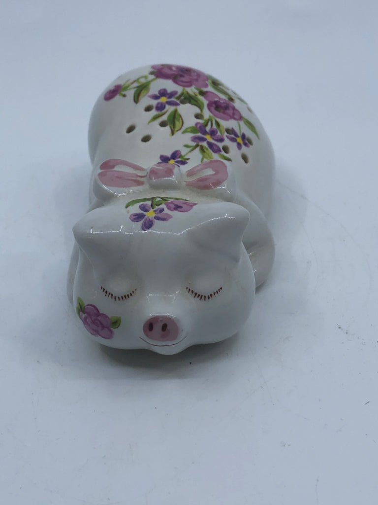 SMALL PINK + PURPLE PIG POTPOURRI HOLDER.