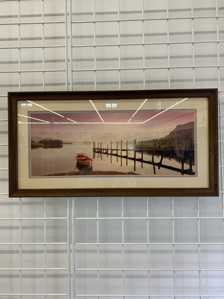 FRAMED RED BOAT BY DOCK PRINT.
