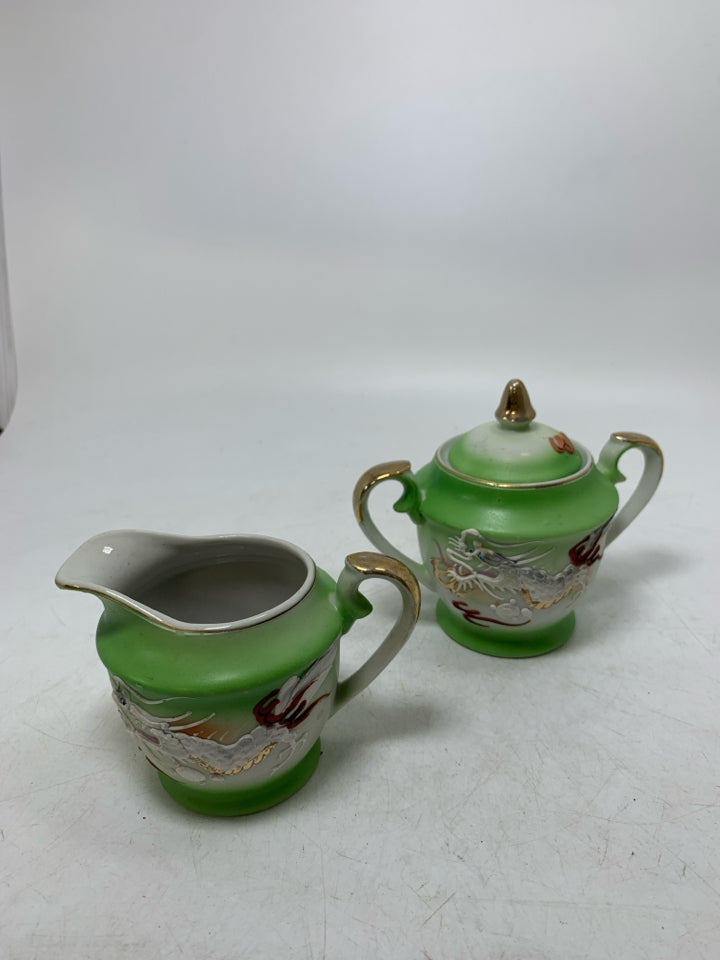 GREEN ASIAN STYLE SUG/CREAMER SET.