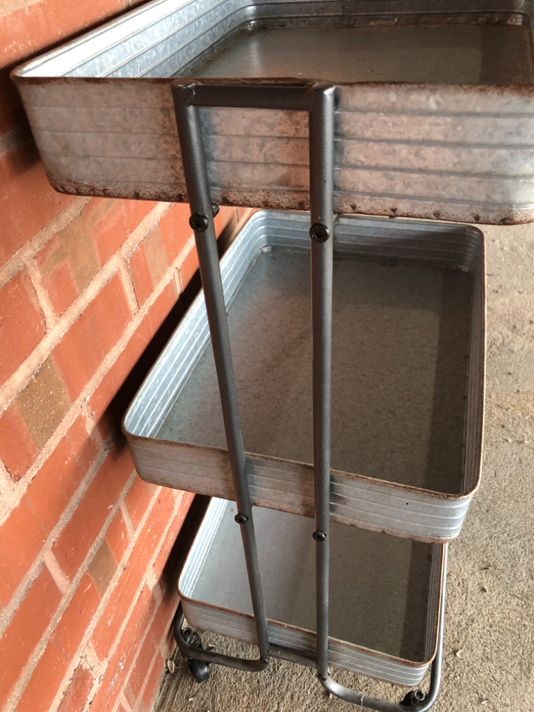3 TIER GALVANIZED METAL CART.