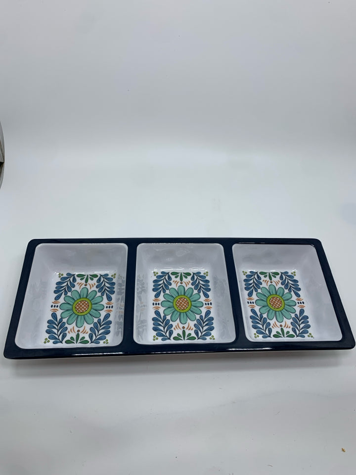 BLUE FLORAL MELAMINE DIVIDED TRAY.