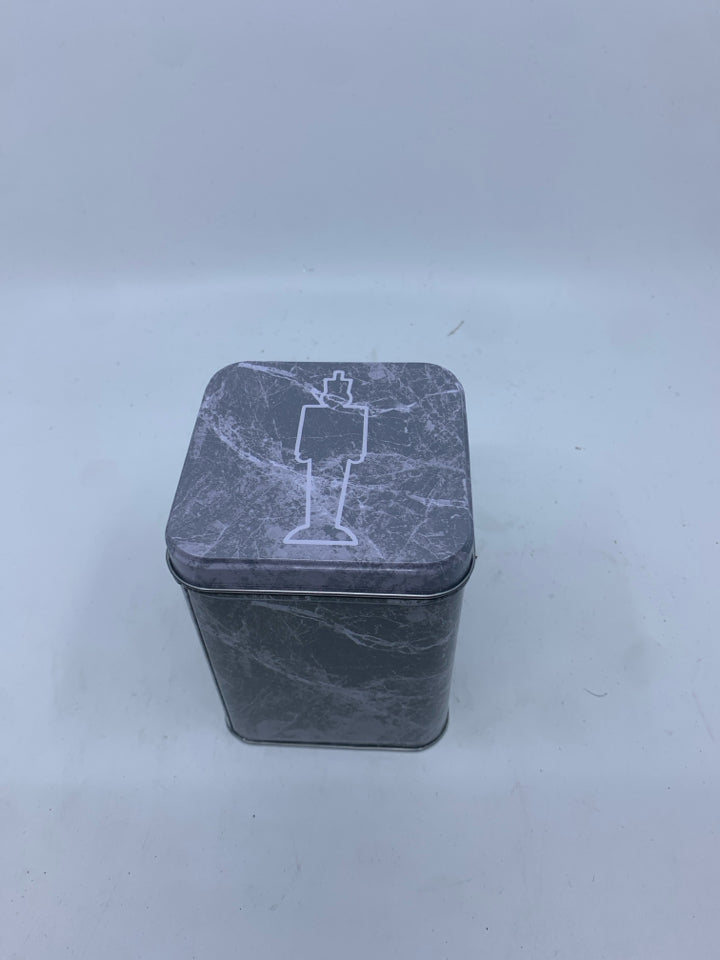 GREY AND WHITE MARBLE TIN.