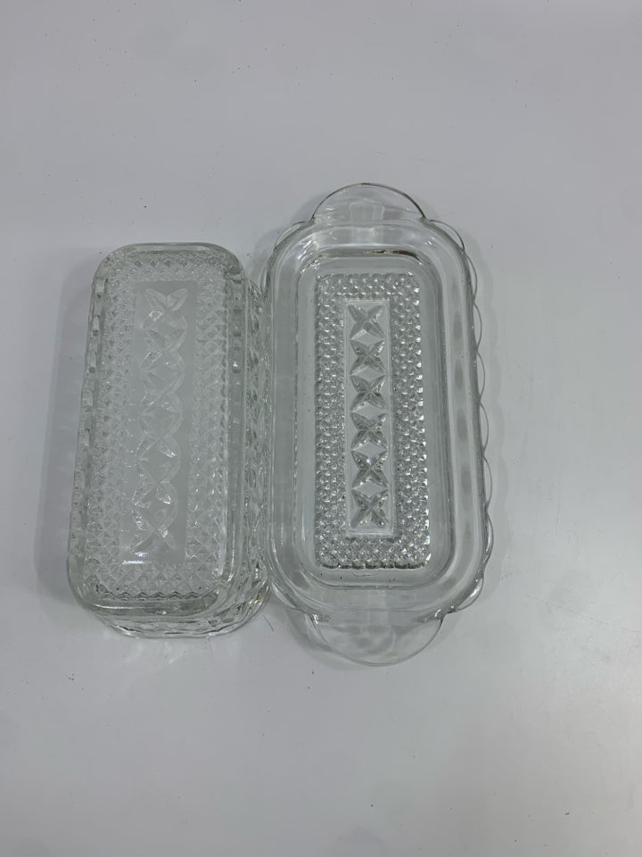 COVERED GLASS BUTTER DISH.